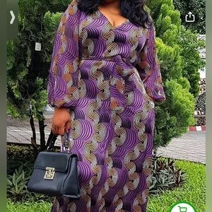 SHEIN Plus Size V Neck Bishop Sleeves Dress (belt not included)